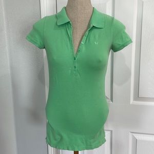 Y2K Aeropostale polo top short sleeve V-neck collar butterfly green cotton M
